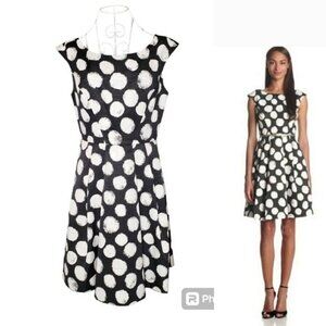 Eliza J Black with White Polka Dot Fit & Flare Dress Size 8